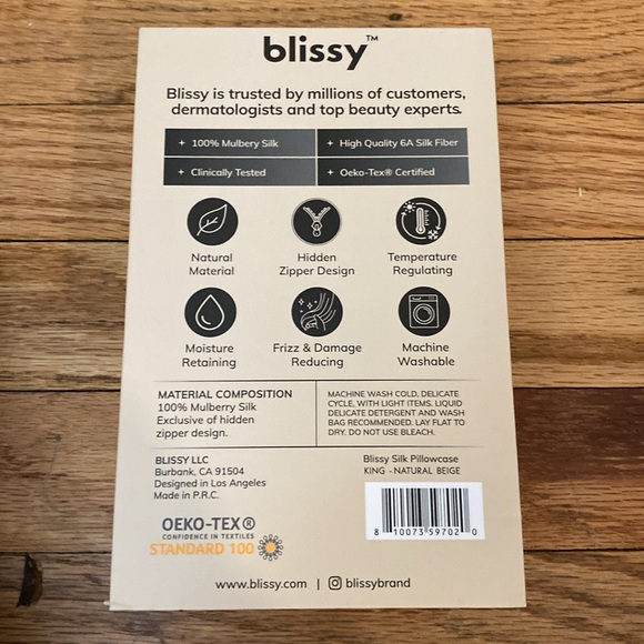 Blissy 100% Silk Pillowcase in Elegant Cream King size NEW 20”x36” - Picture 3 of 4